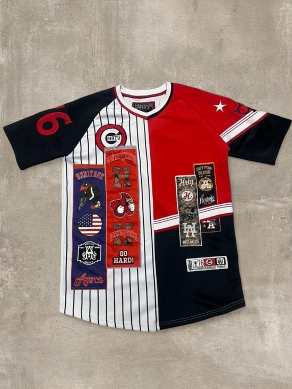 Heritage America Patchwork Graphic Shirt Vintage Style Short Sleeve Tee